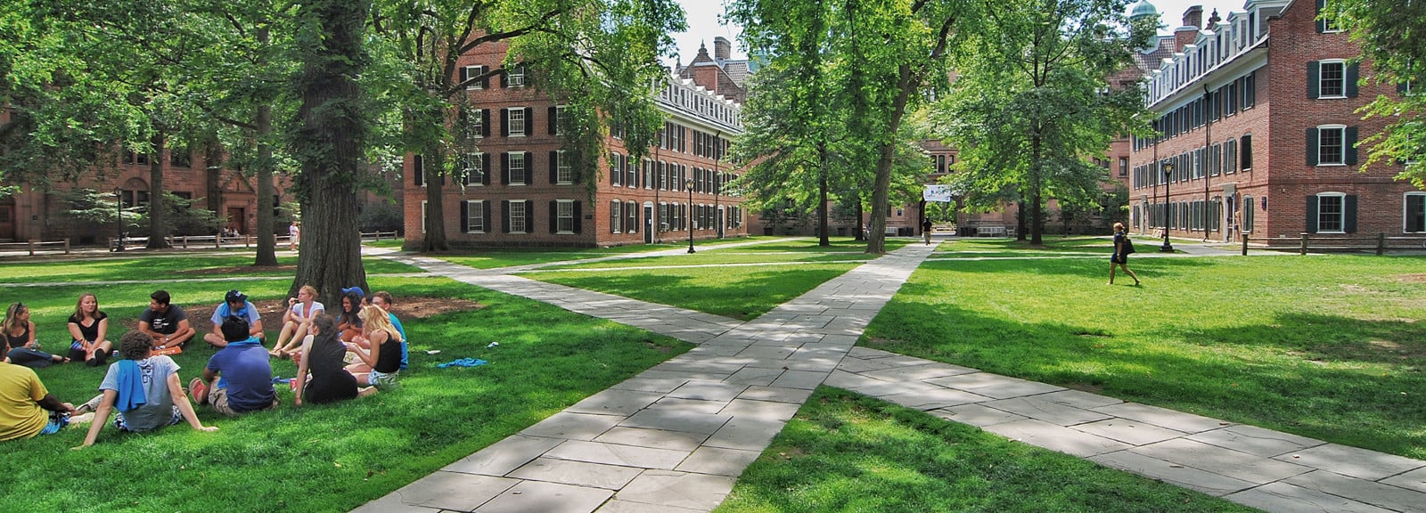 college landscape with students